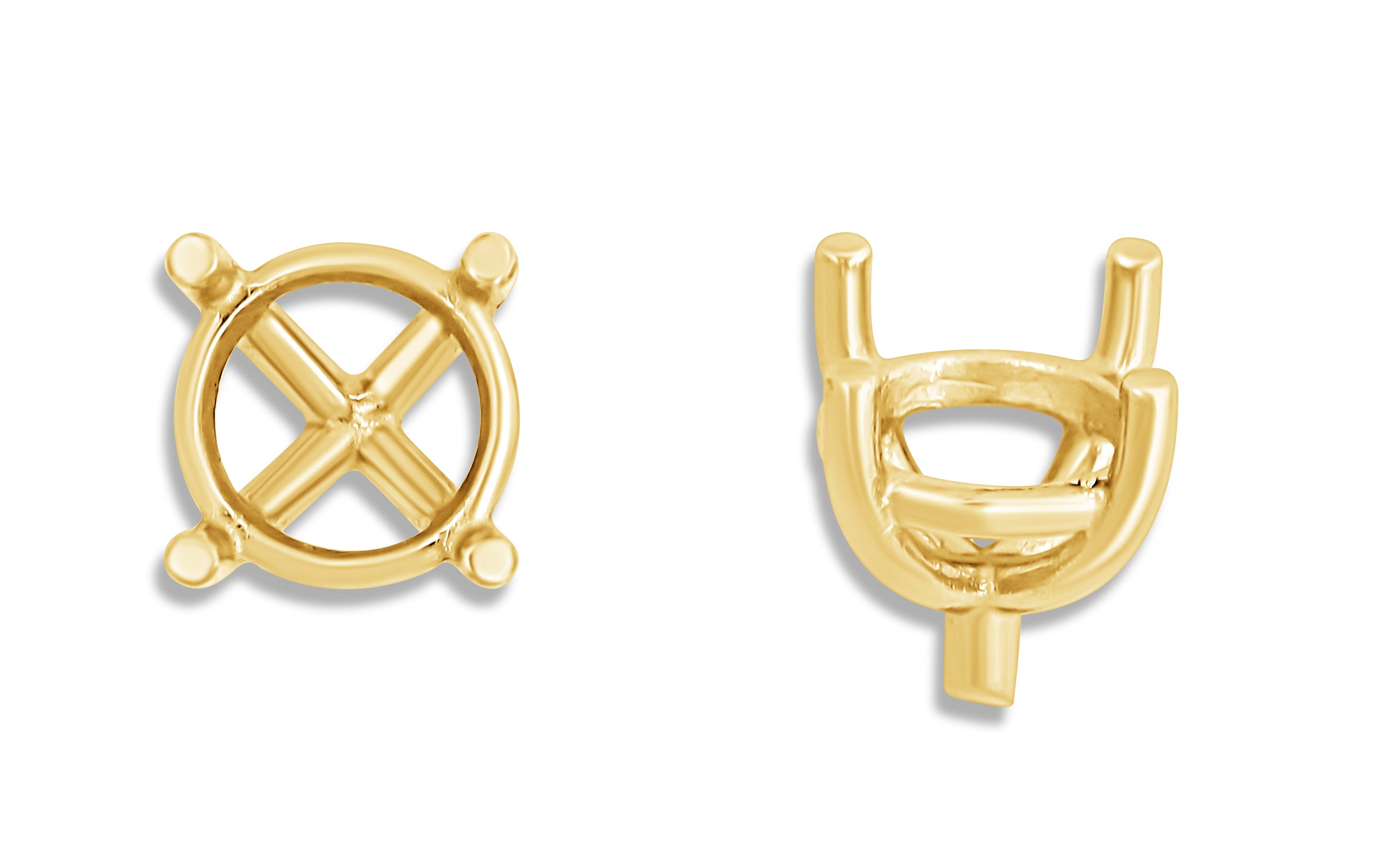 14K Yellow Gold 4-Prong Round Center Peg Setting – For Earrings or Pendants
