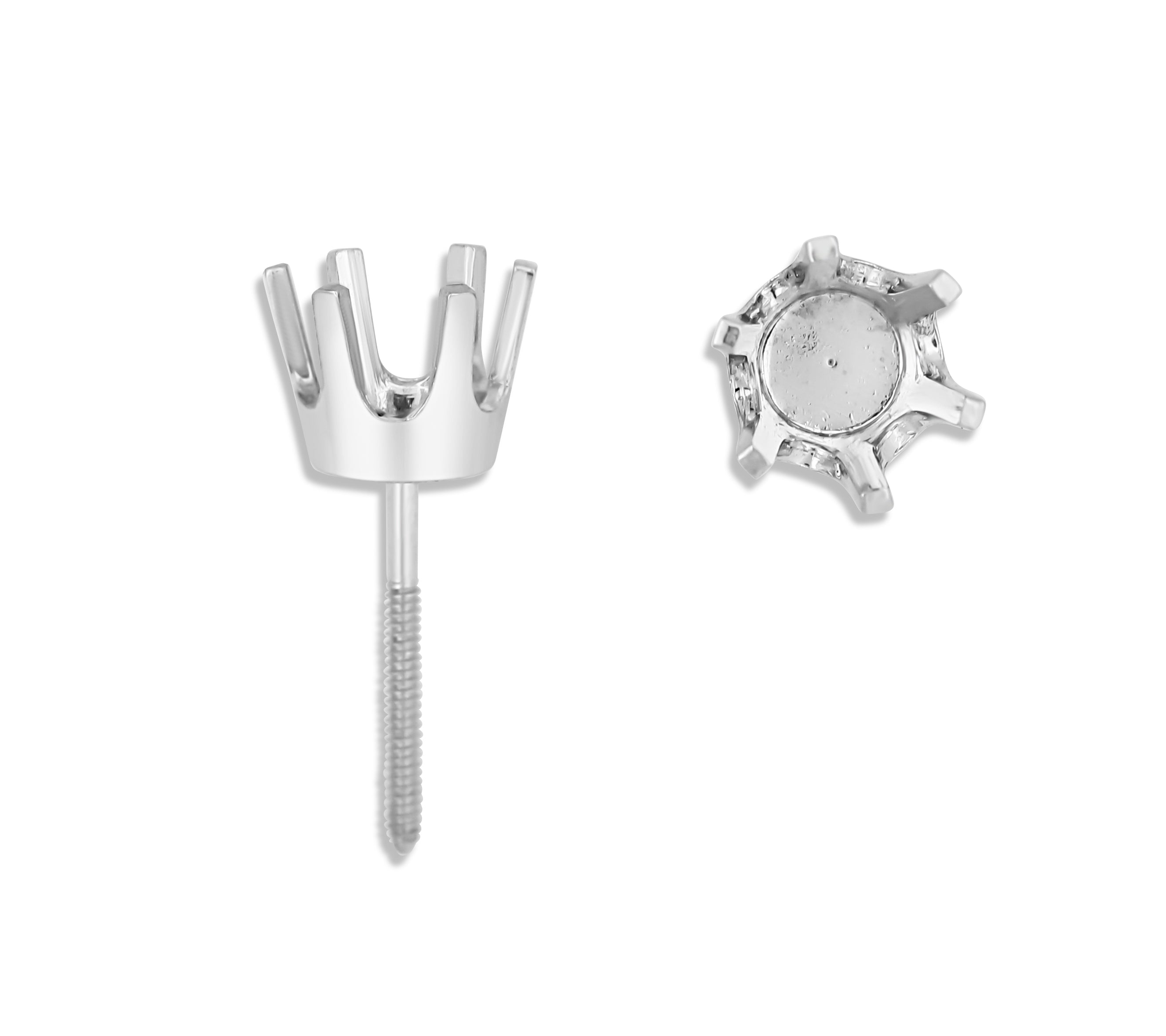 14k White Round 6-Prong Heavy Screw Earring