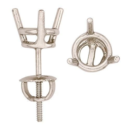14k White Gold 3-Prong Double Wire Round Screwback Back Earring