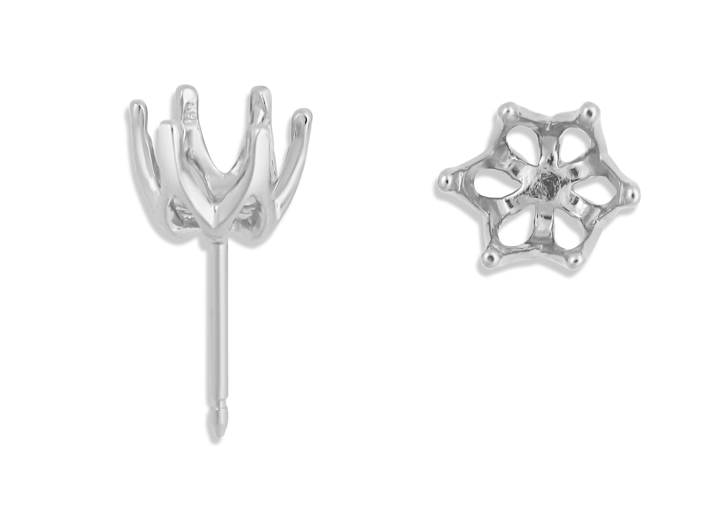 14K White Gold 6-Prong Fancy Earring Setting (Single)