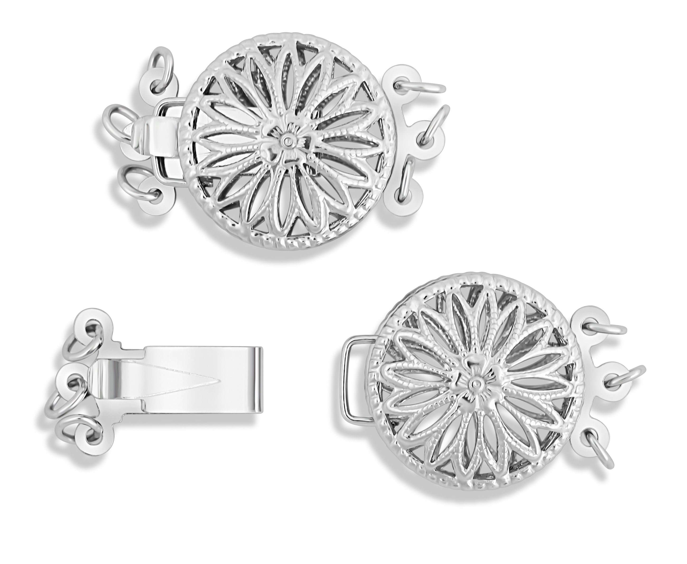 14K White Gold Decorative 3-Strand Clasp – 12.55mm for Necklaces or Bracelet