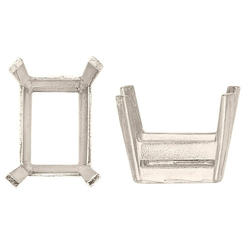 14k White, Emerald Cut Double Wire w/ Flat Prongs, 7.0x5.0mm