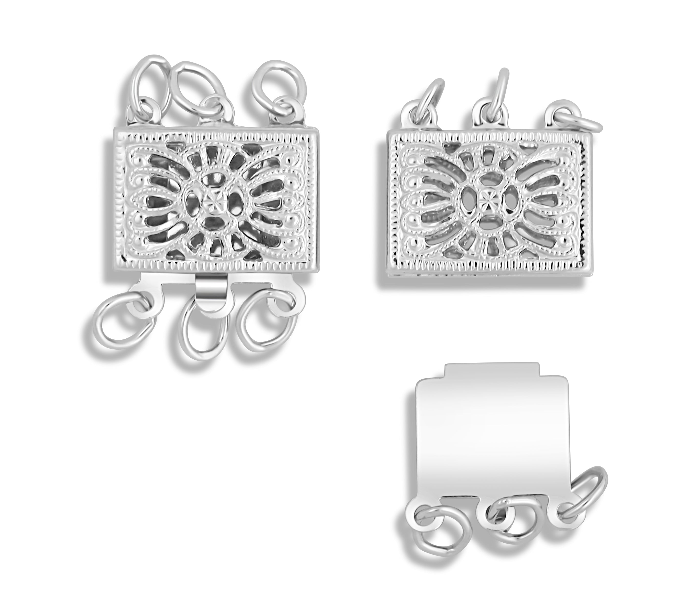 14K Gold Decorative Rectangular 3-Strand Clasp – For Bracelets and Necklaces