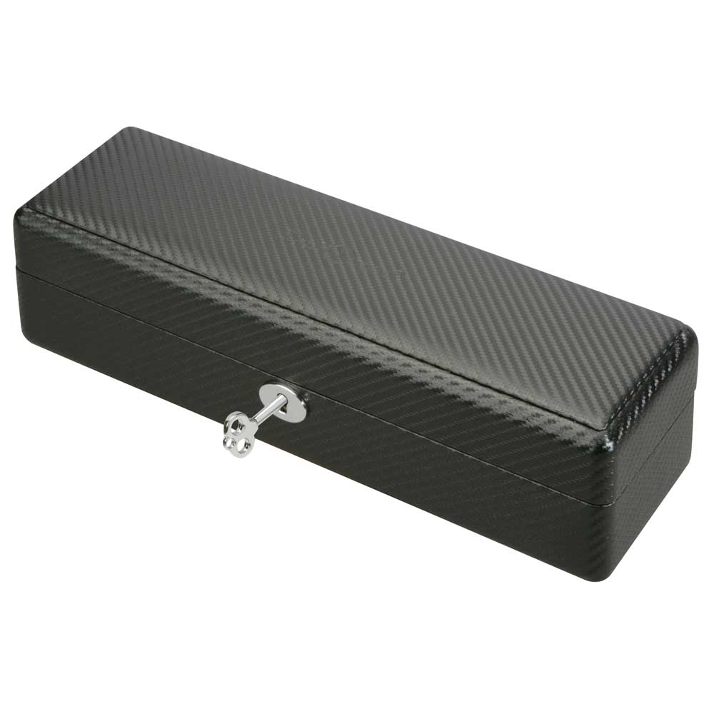Diplomat 6 Watch Case w/ Lock and Key - Carbon Fiber Pattern / Black Suede Interior