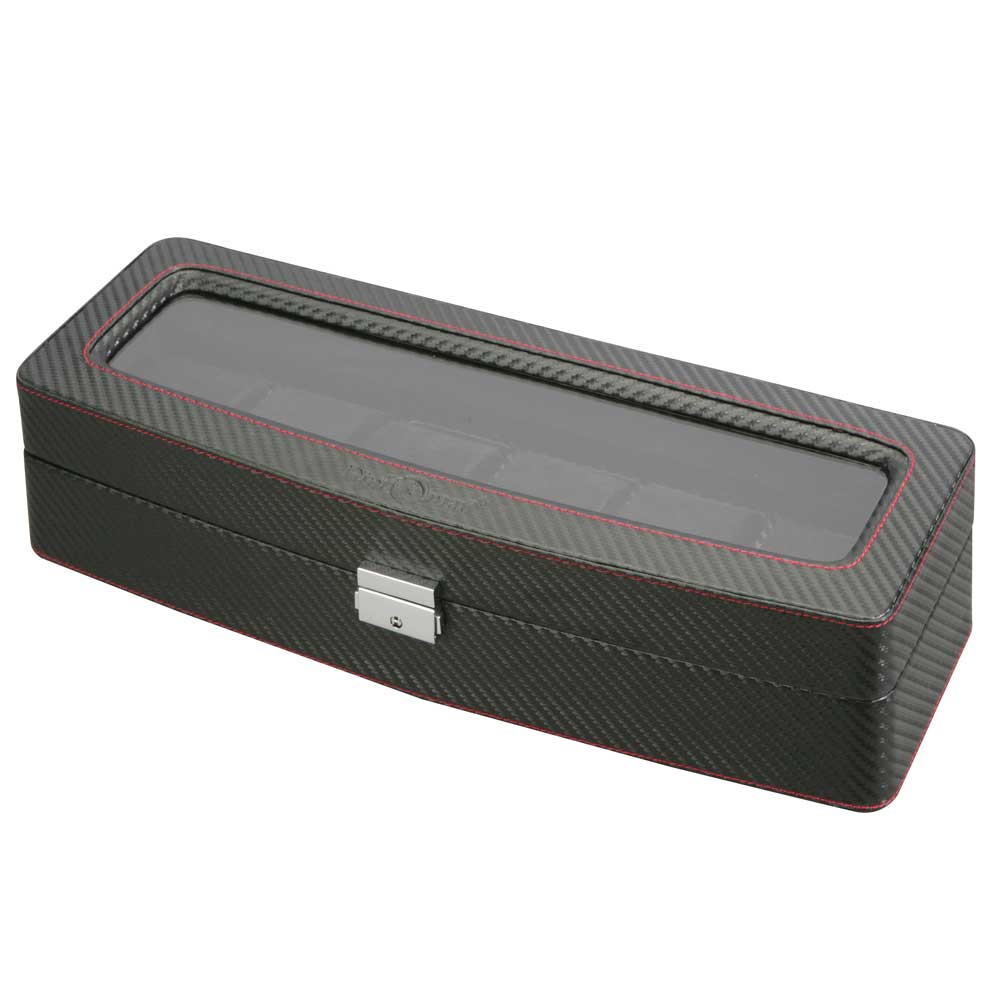 Diplomat 6 Watch Case - Carbon Fiber Pattern / Red Stitching & Black Suede Interior
