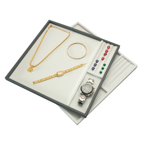 3-Compartment Gemstone & Jewelry Sorting or Display Trays in Black & White, 11.5" L x 11.5" W