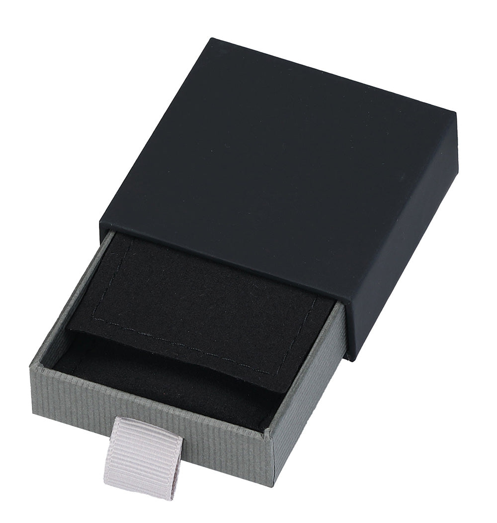 "Cassie" Small Sliding Black/Gray Drawer Box with Black Microsuede Pouch