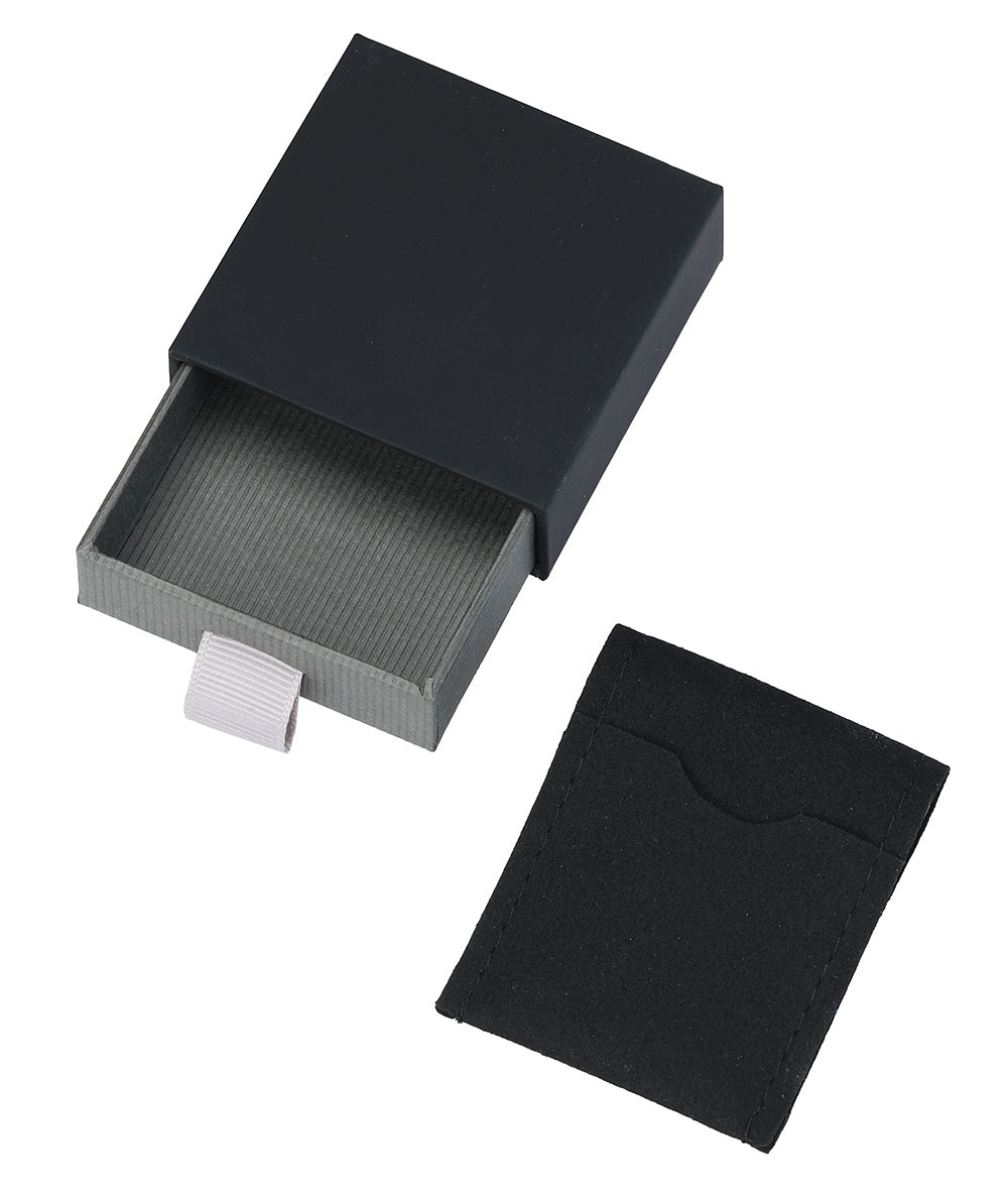 "Cassie" Small Sliding Black/Gray Drawer Box with Black Microsuede Pouch