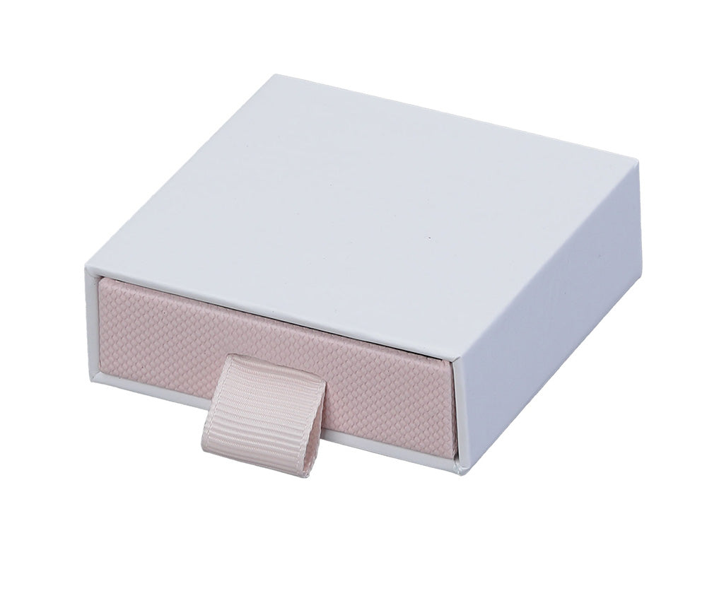 "Cassie" Medium Sliding White/Pink Drawer Box with Pink Microsuede Pouch