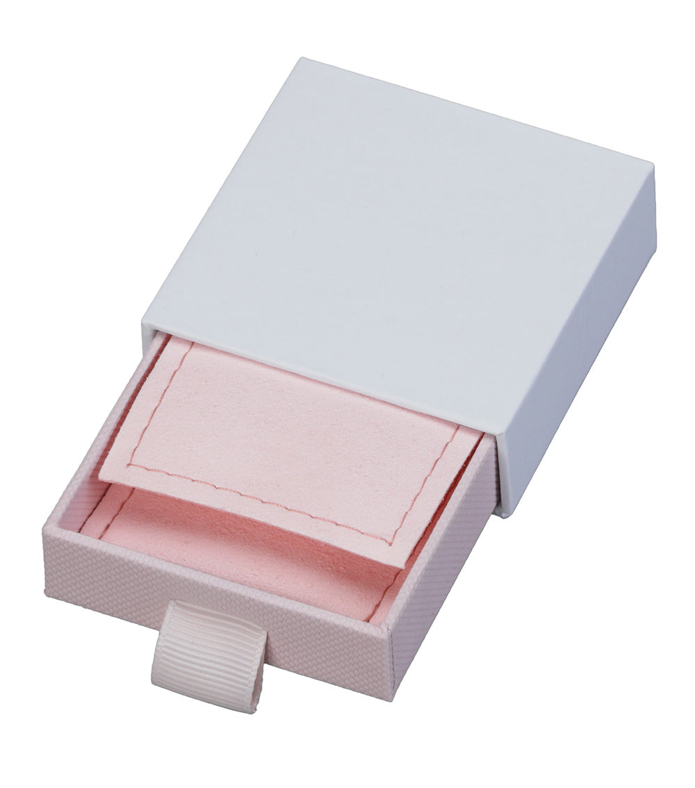 "Cassie" Small Sliding White/Pink Drawer Box with Pink Microsuede Pouch