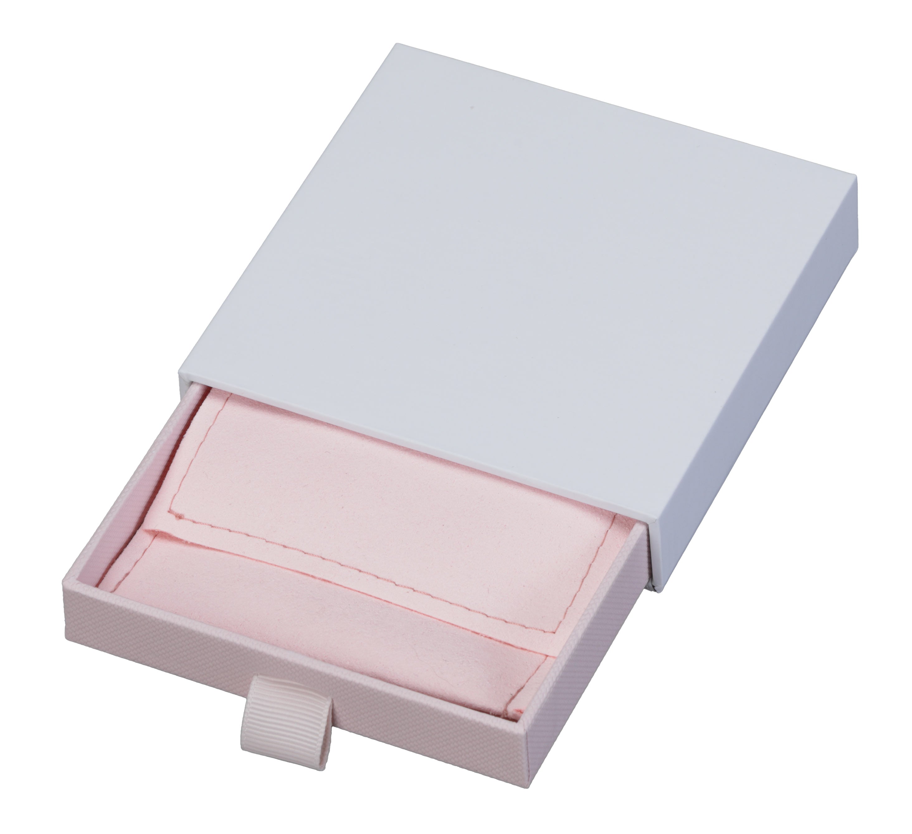 "Cassie" Medium Sliding White/Pink Drawer Box with Pink Microsuede Pouch