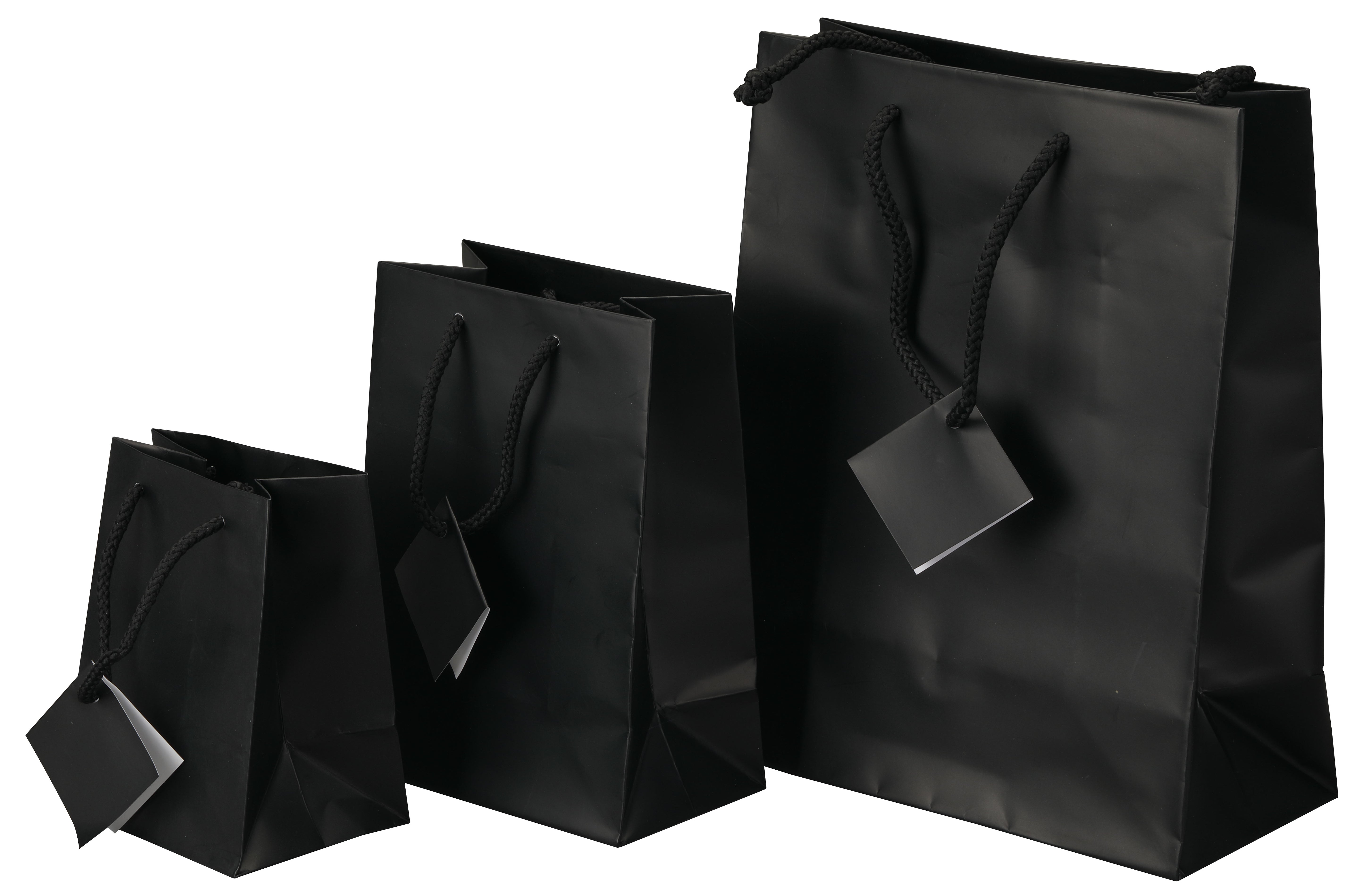 Satin-Finish Tote-Style Gift Bags in Matte Black, Pk/20