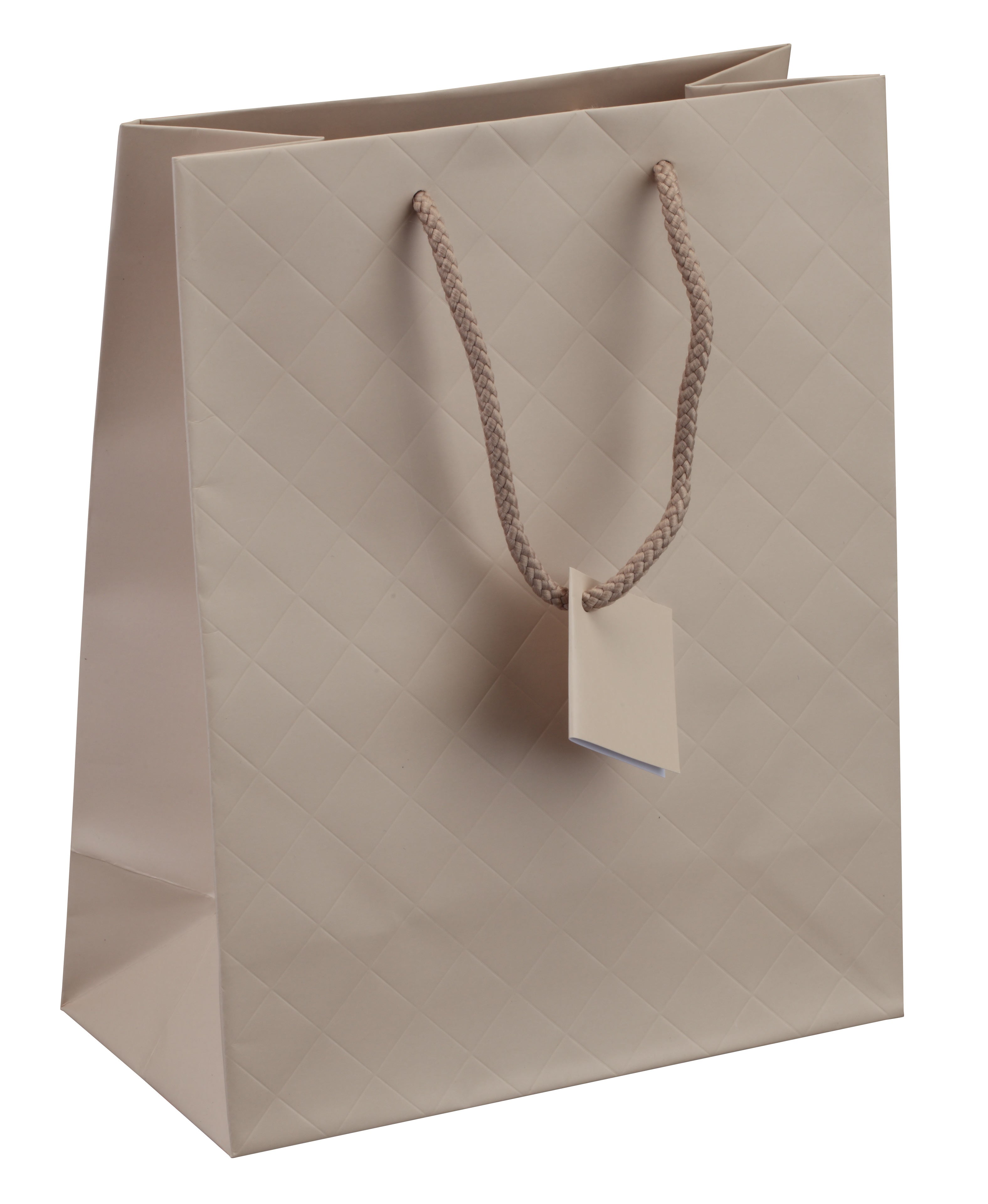 Tote-Style Gift Bags in Beige Matelassé, Pk/20