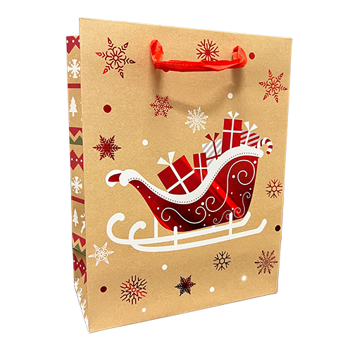 Assorted Kraft Metallic Printed Christmas Tote Bags, Pk/12