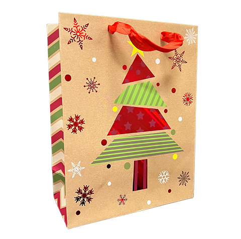 Assorted Kraft Metallic Printed Christmas Tote Bags, Pk/12