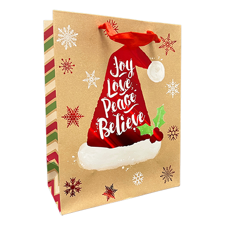 Assorted Kraft Metallic Printed Christmas Tote Bags, Pk/12