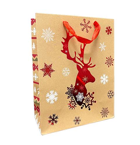 Assorted Kraft Metallic Printed Christmas Tote Bags, Pk/12