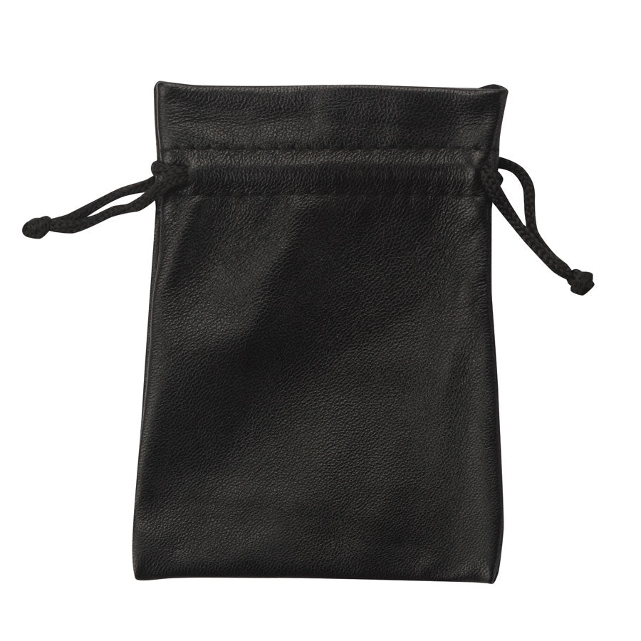Black Genuine Leather Drawstring Pouches in Onyx, Pk/10