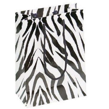 Tote-Style Gift Bags in Glossy Black & White Zebra Print, Pk/20
