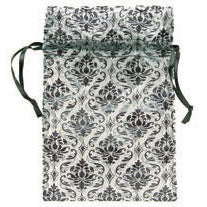 Black & White Damask Organza Drawstring Pouches, PK/12