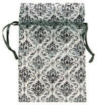 Black & White Damask Organza Drawstring Pouches, PK/12