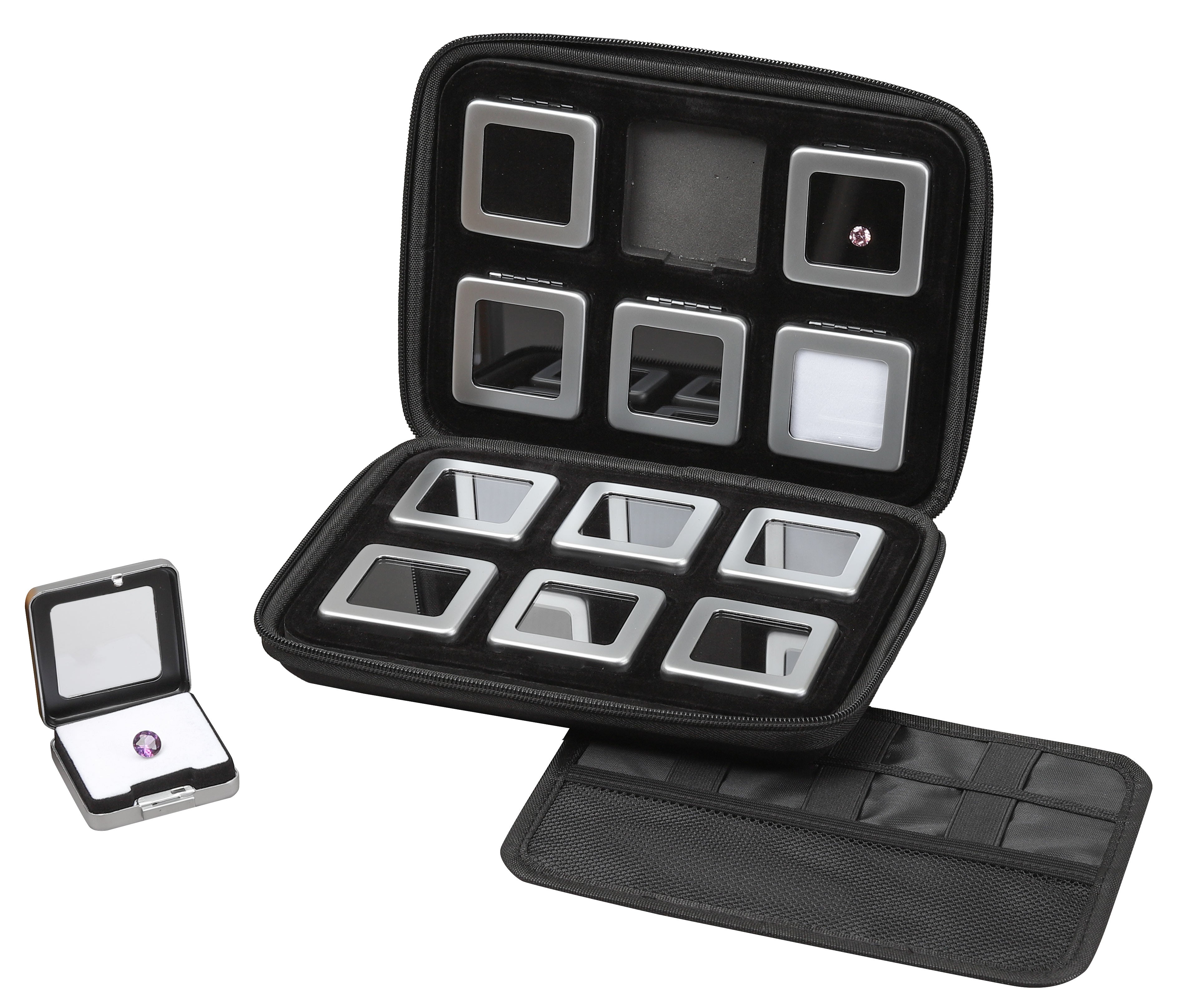 12 Metal Gem Boxes (55mm) in Zippered Folder
