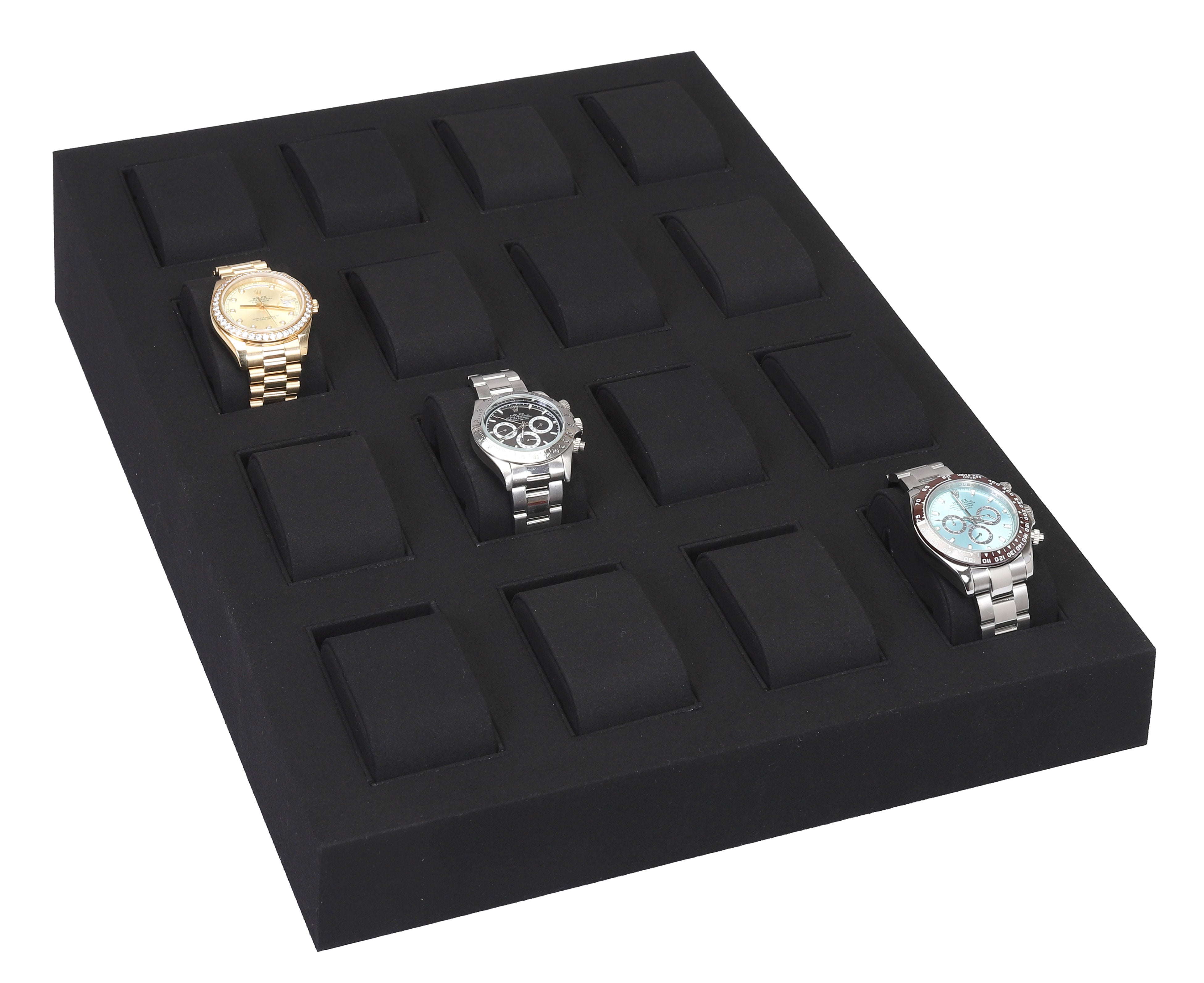 LUXE 16 Watch Display Tray in Microfiber Suede