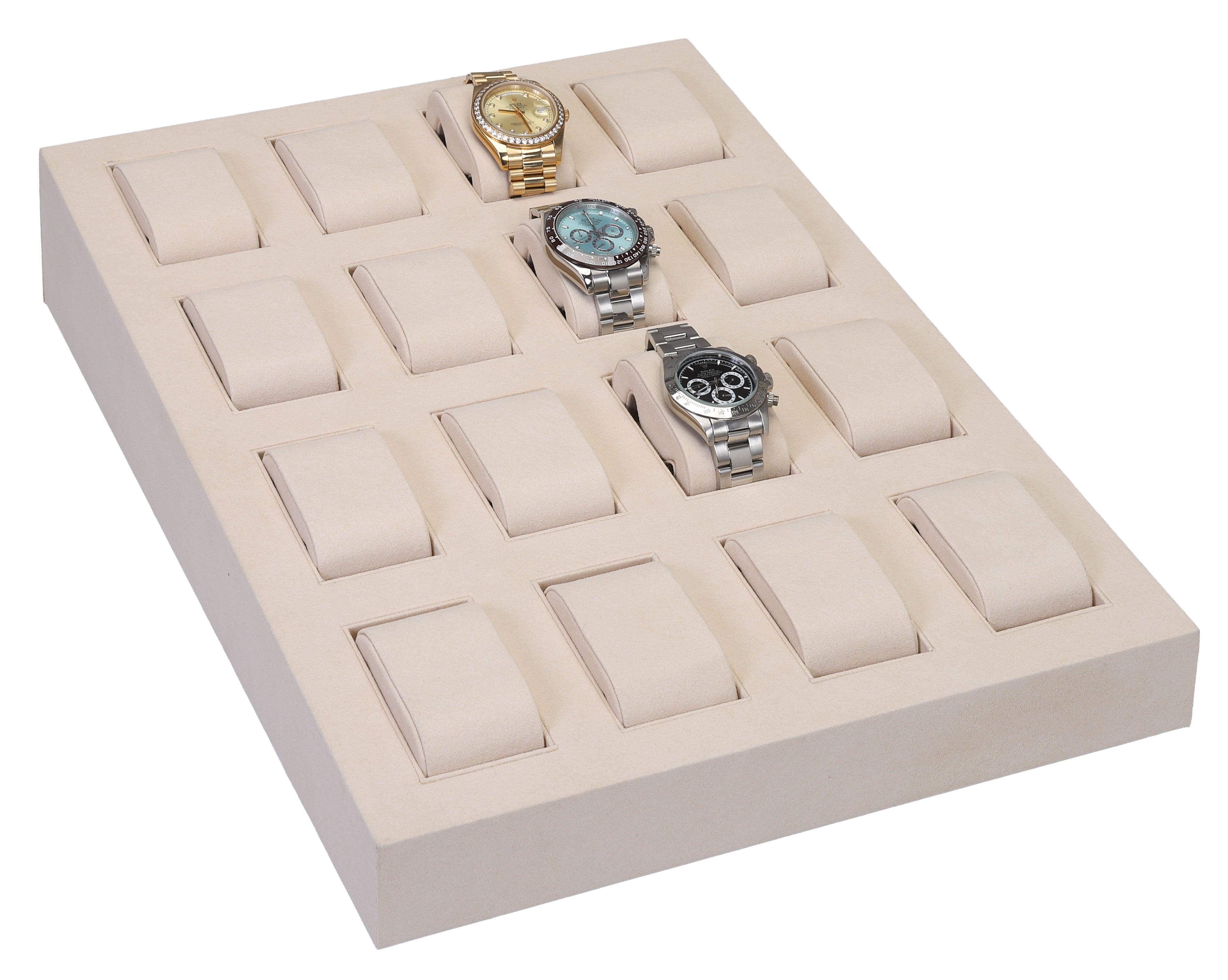 LUXE 16 Watch Display Tray in Microfiber Suede