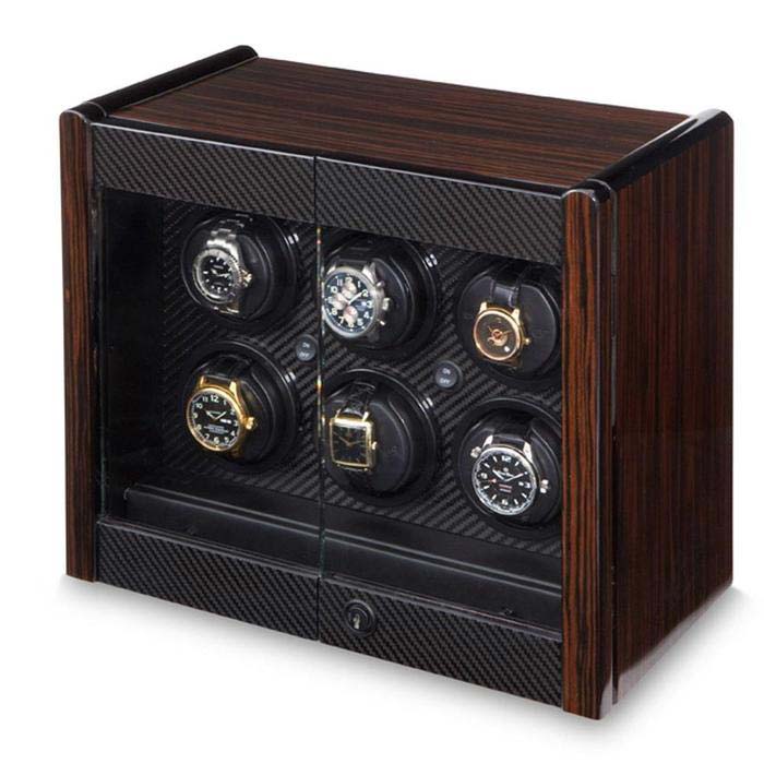 Orbita "Avanti" Self-Programming 6-Watch Winder in Macassar Ebony & Carbon Fiber