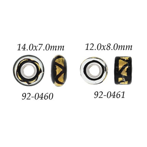 Gold & Black Glass Wheel Bead w/ Grommets 12.0x8.0mm