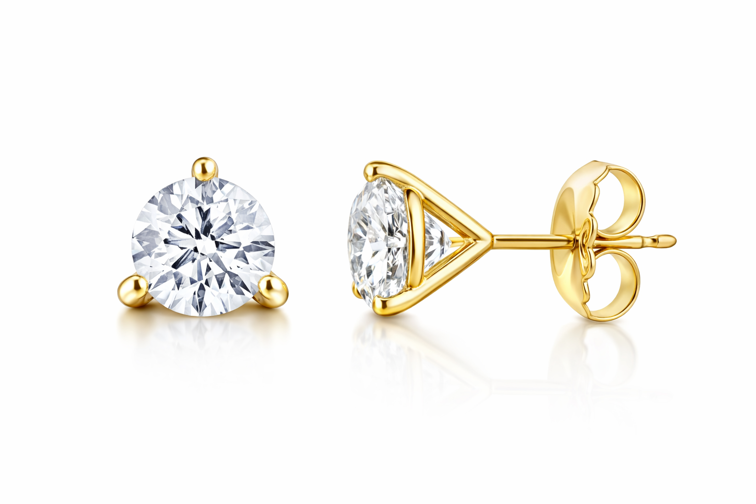 Lab-Created Diamond Earring Studs – Martini 3-Prong with Push Backs