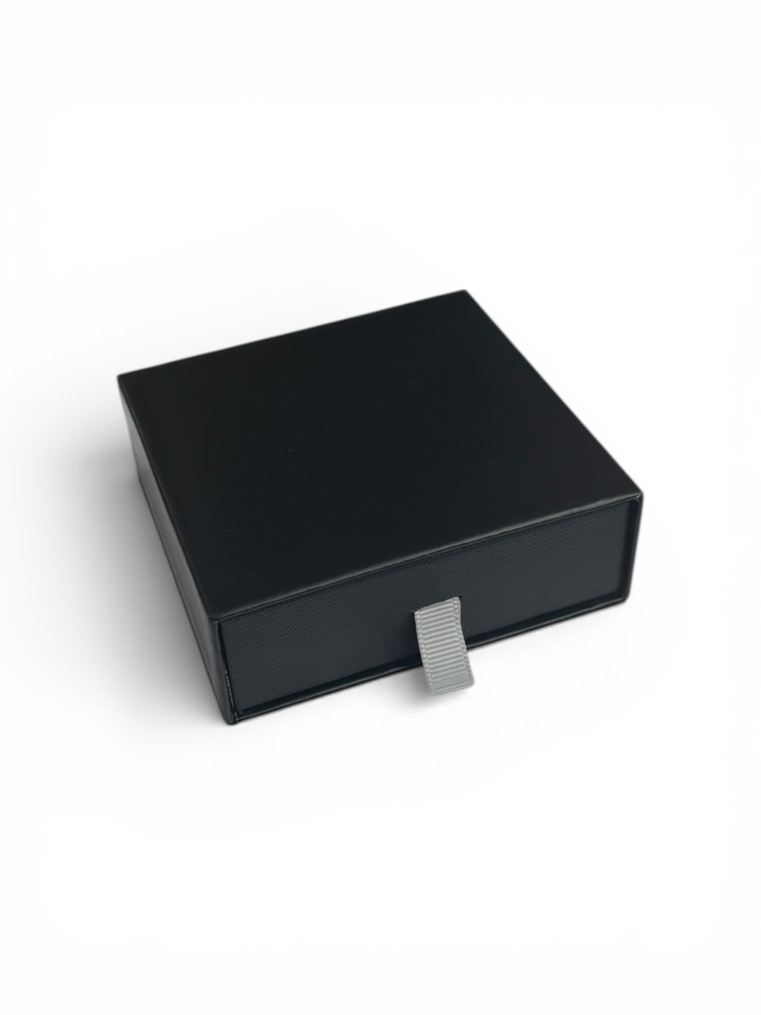 "Cassie" Small Sliding Black/Gray Drawer Box with Black Microsuede Pouch