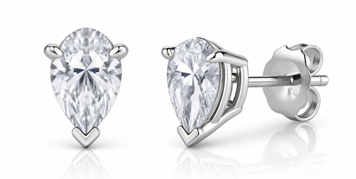 Lab-Created Diamond Pear Shaped Earring Studs with Friction Backs