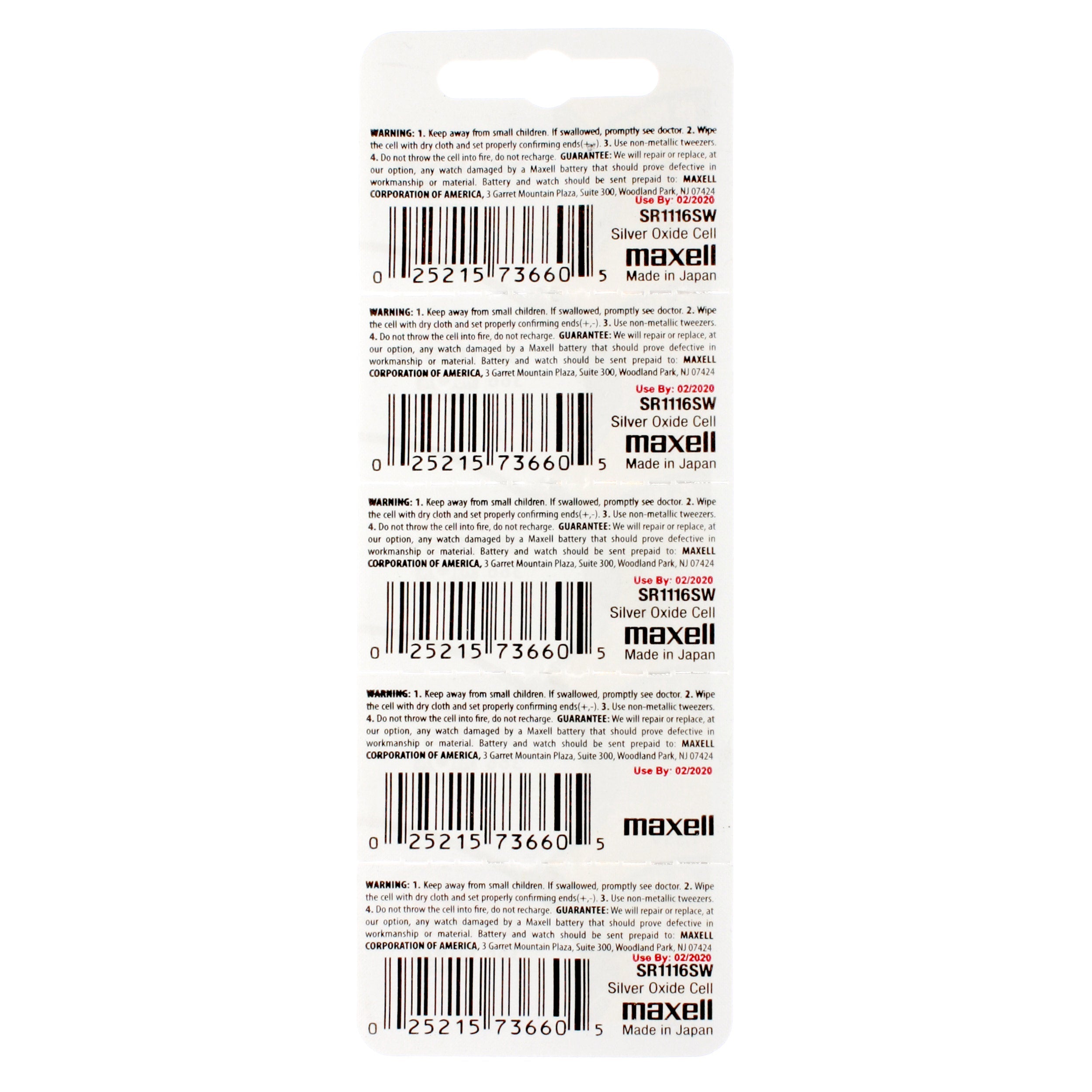 Maxell 365 (SR1116W) Battery, Pk/5