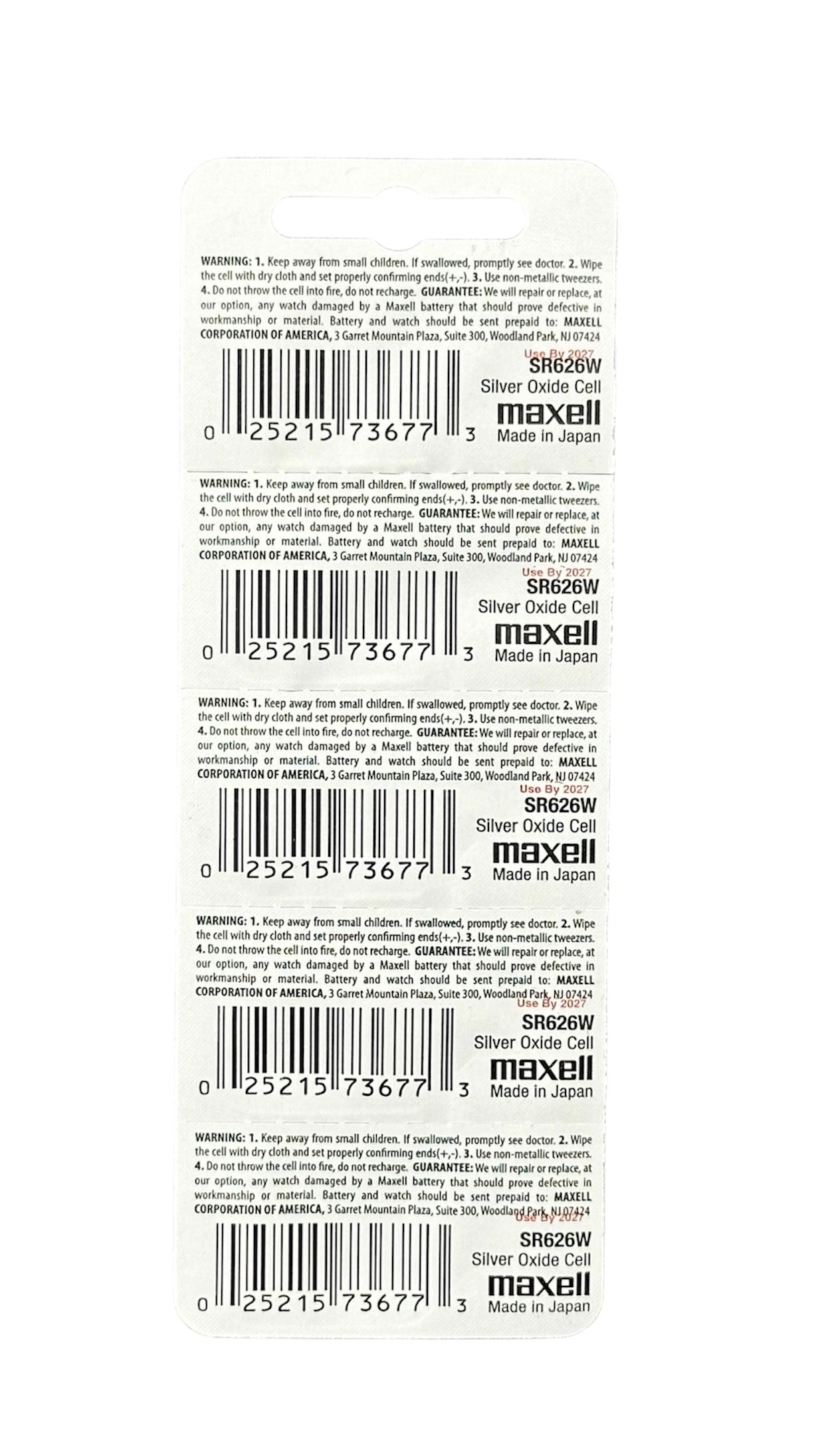 Maxell 376 (SR626W) Battery, Pk/5
