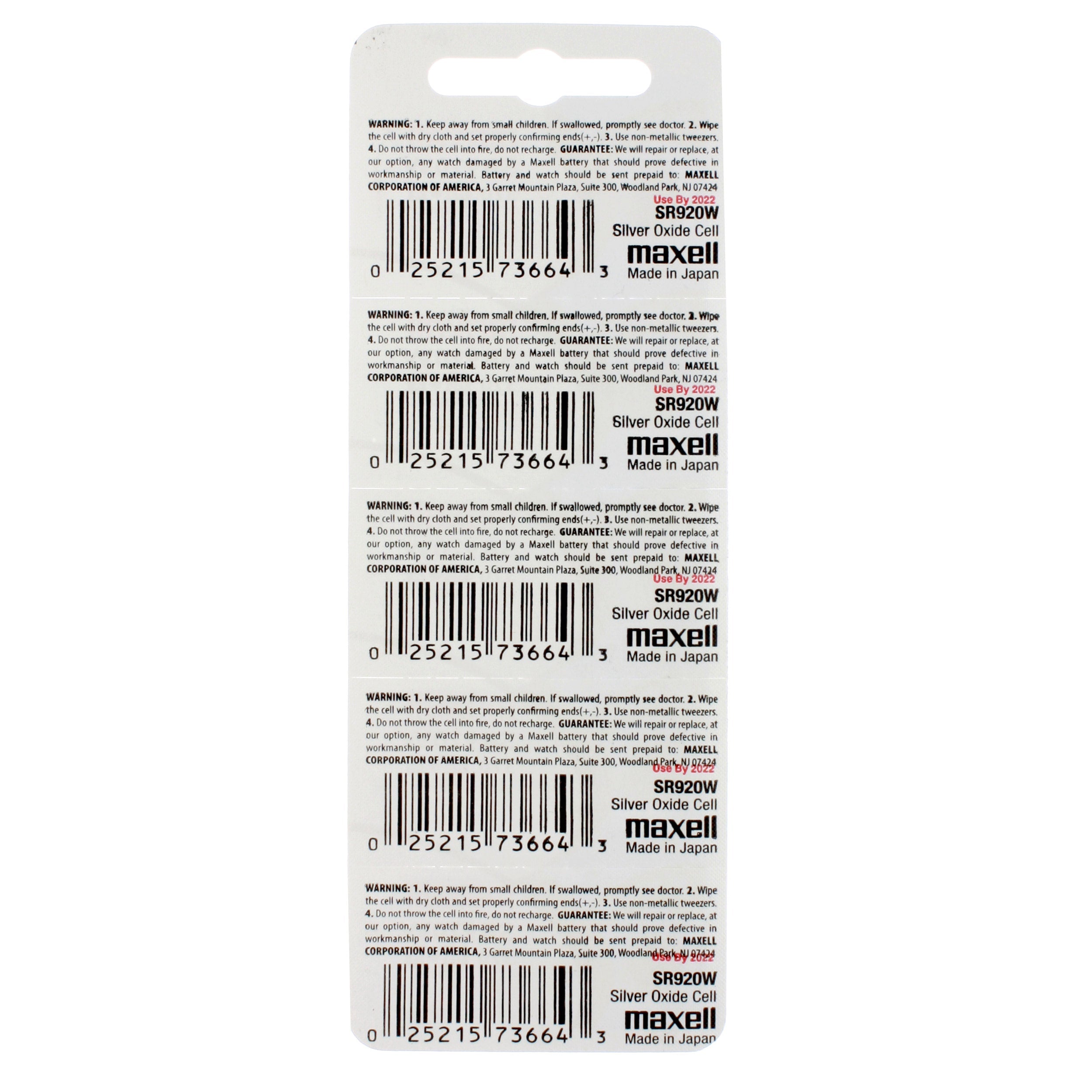 Maxell 370 (SR920W) Battery, Pk/5