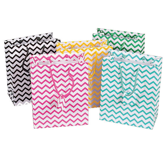 Chevron-Print Tote-Style Gift Bags in Assorted Chevron Prints, Pk/20