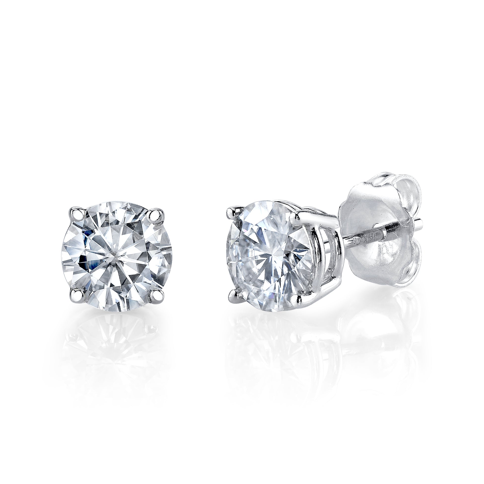 Lab-Created Round Diamond Earring Studs – 4-Prong Double Wire Basket Setting in 14K Gold