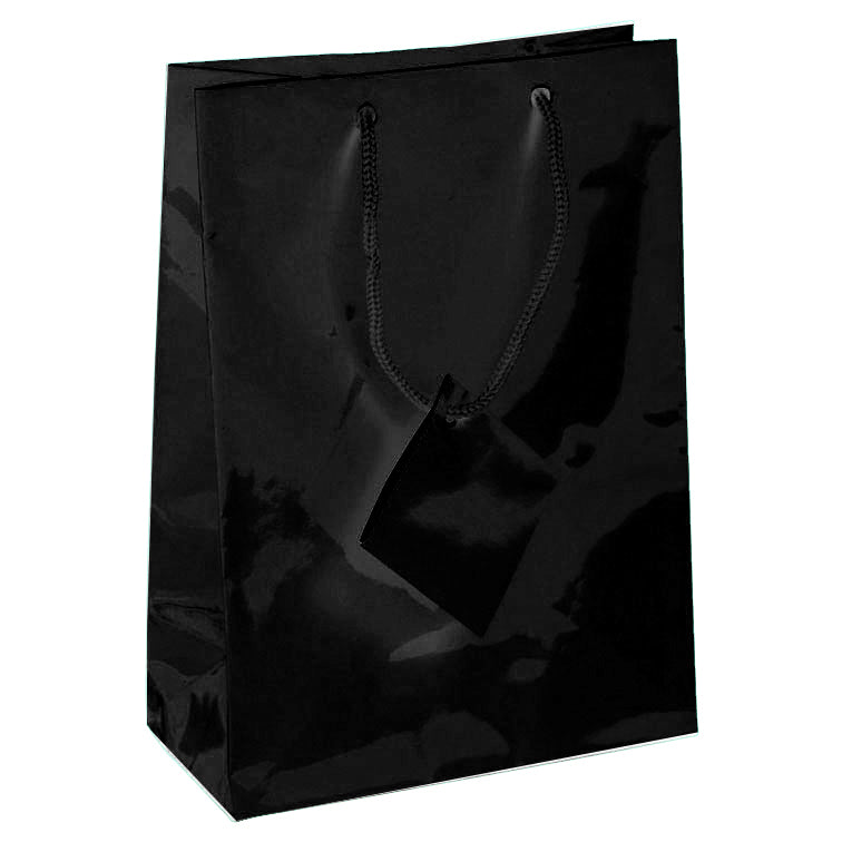 Glossy Tote-Style Gift Bags in Onyx, Pk/20