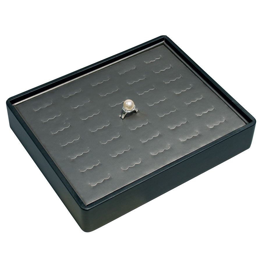 35-Slot Stackable Ring Trays in Black/Steel Gray, 9" L x 7.25" W