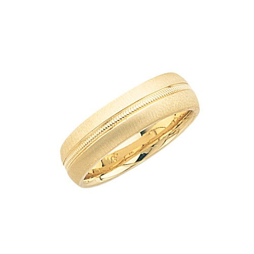 14K Yellow Wedding Band w Brushed Sides & Shiny Center 7 mm Size 9