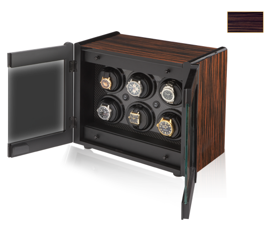 Orbita "Avanti" Self-Programming 6-Watch Winder in Macassar Ebony & Carbon Fiber