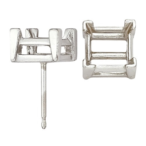 Platinum Square Friction-Back Earring w/ V-Prongs