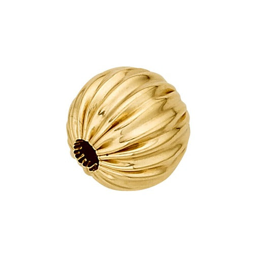 14k Yellow Straight Corrugated Round Bead