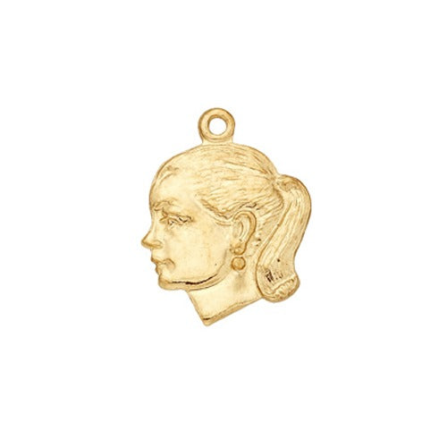 14K Yellow Girl Head Profile, Charm