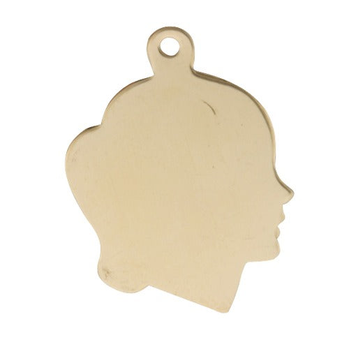 14K Yellow Silhouette Girl Head Profile, Charm