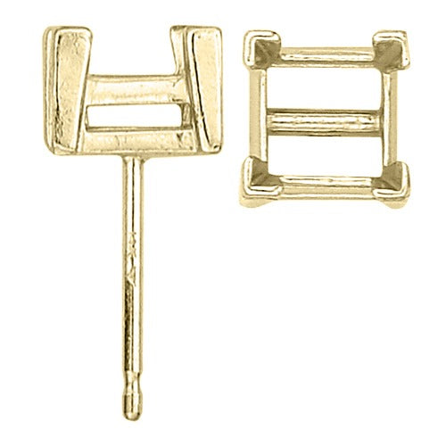 14k Yellow Square Friction-Back  Earring w/ V-Prongs, 6.0mm