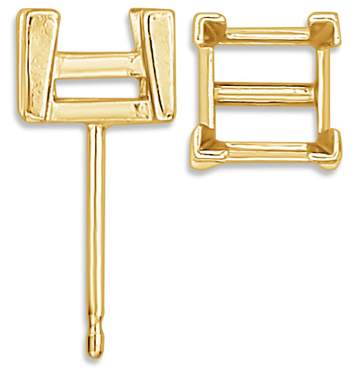14k Yellow Square Friction-Back Earring w/ V-Prongs