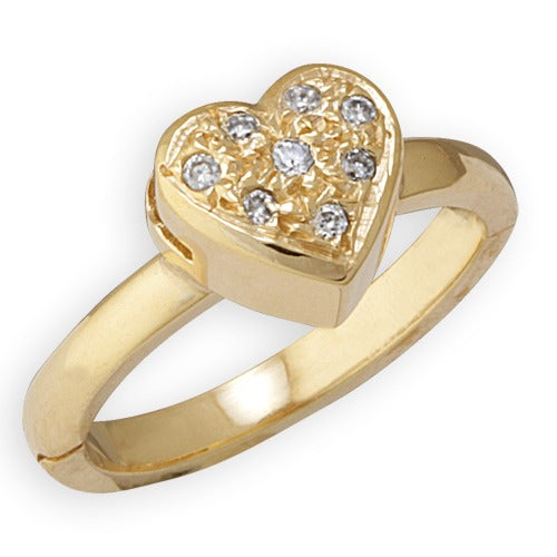 14k Yellow Gold Heart Shape Toe Ring w/ Diamond, Size 4.25