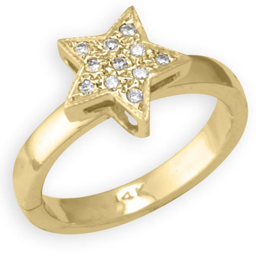 14k Yellow Gold Star Shape Toe Ring w/ Diamond, Size 4.75